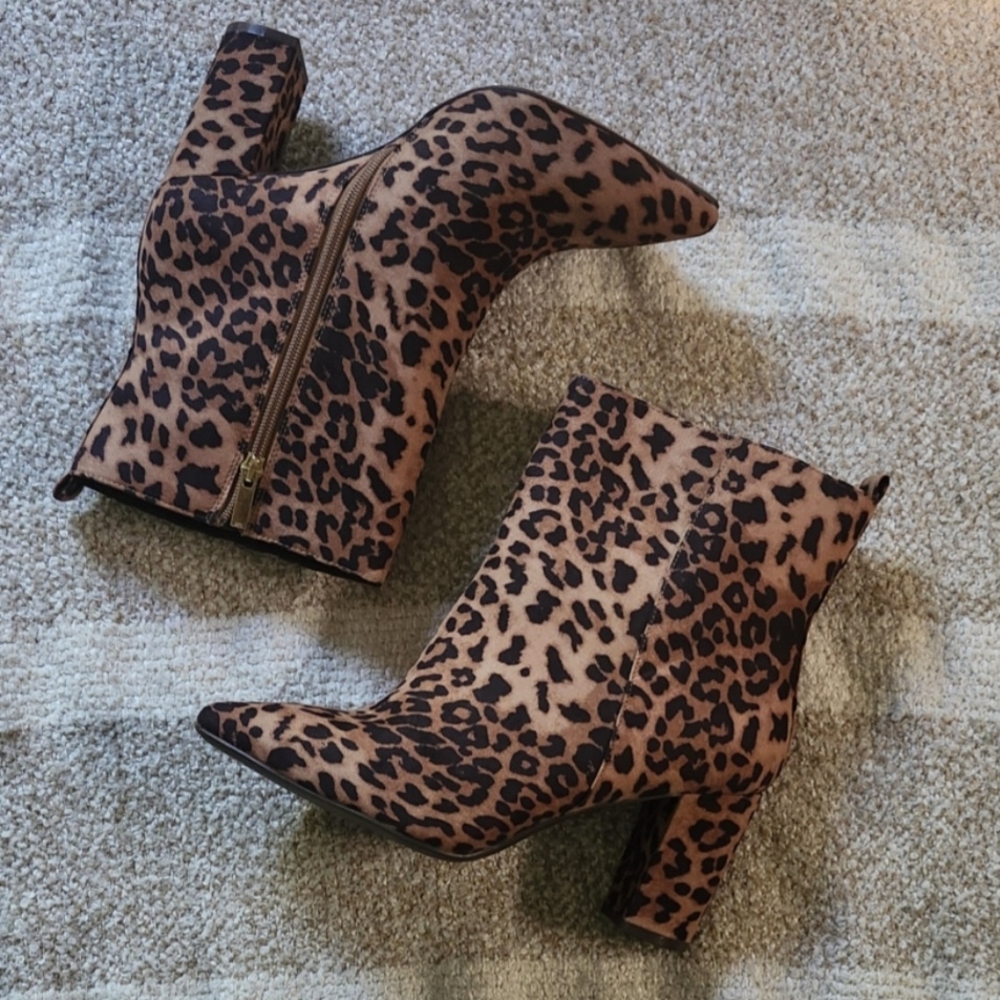 JustFab Brown Leopard Heeled Boots
